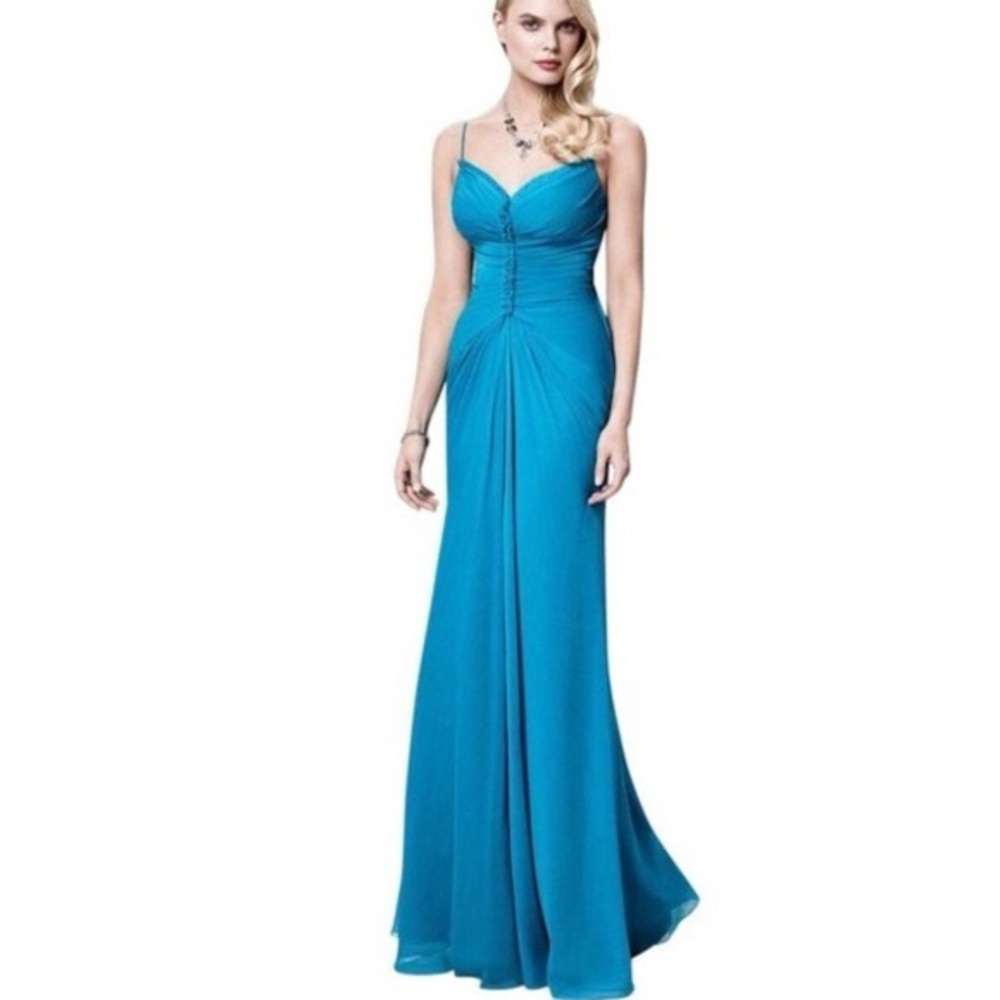 💙 Beautiful Zac Posen Designer Dress Blue Gown Prom Long Maxi Chiffon Size 2